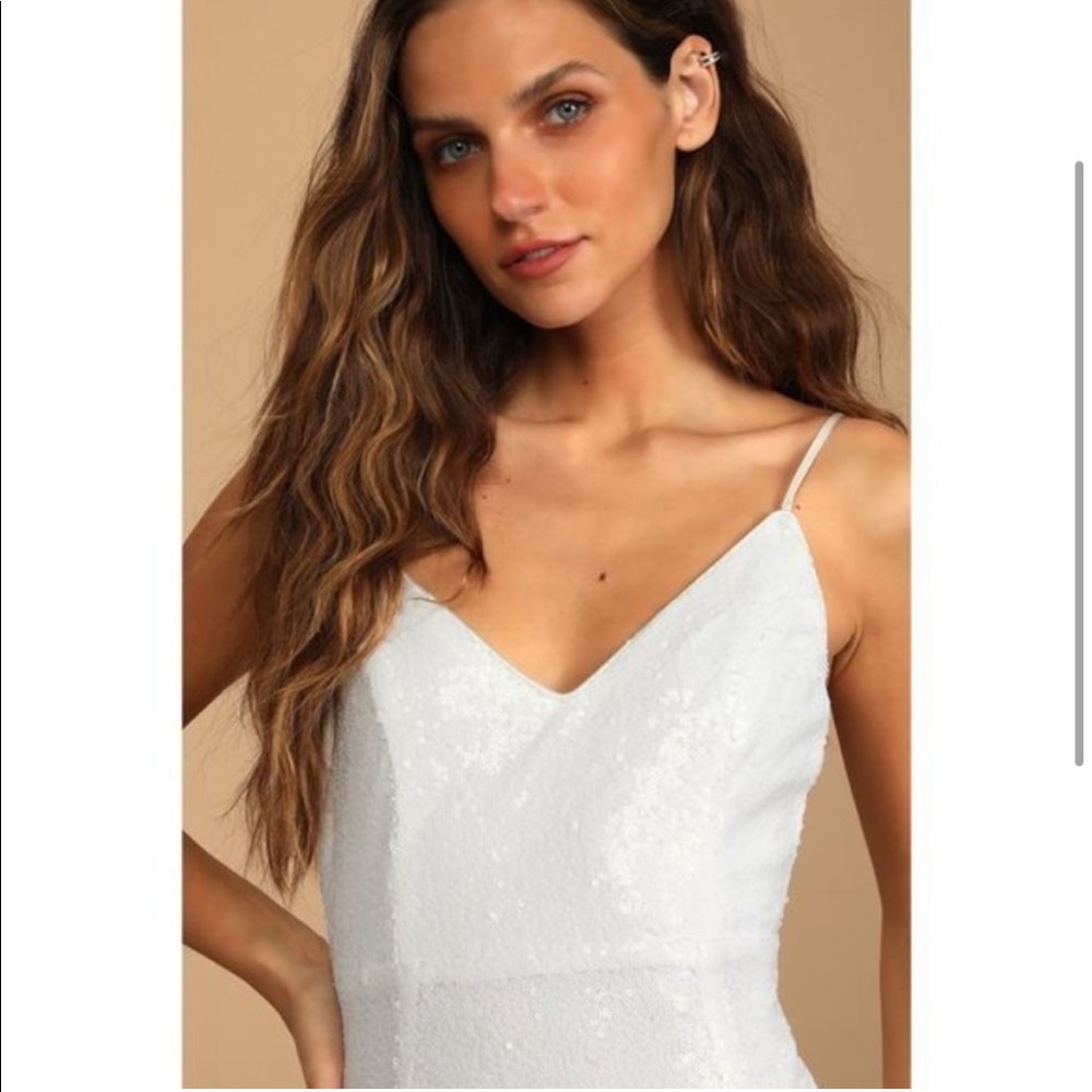 Lulu's Down to Disco White Sequin Asymmetrical Dress Sz M NWT bachelorette